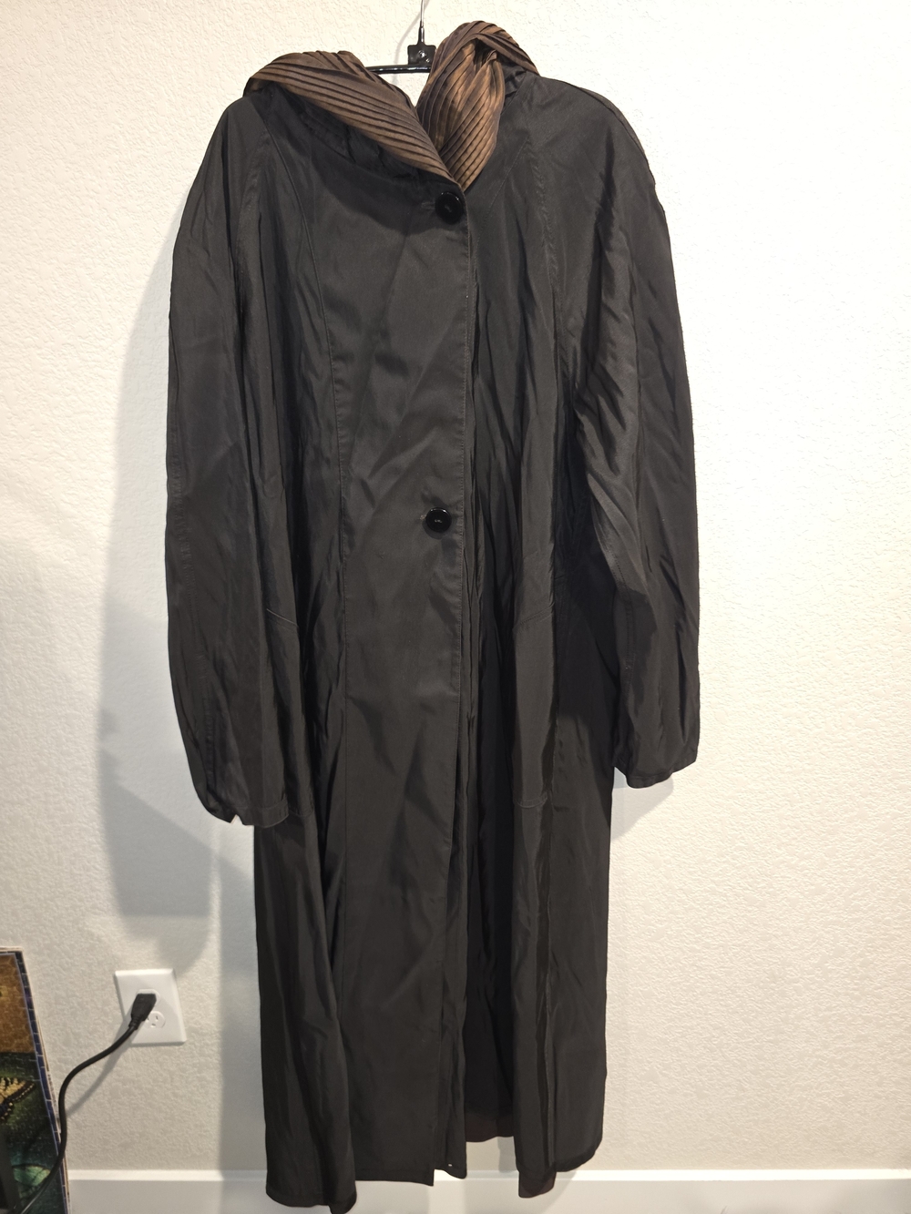 Vintage Reversible Hooded Long Raincoat Duster with Matching Tote Bag